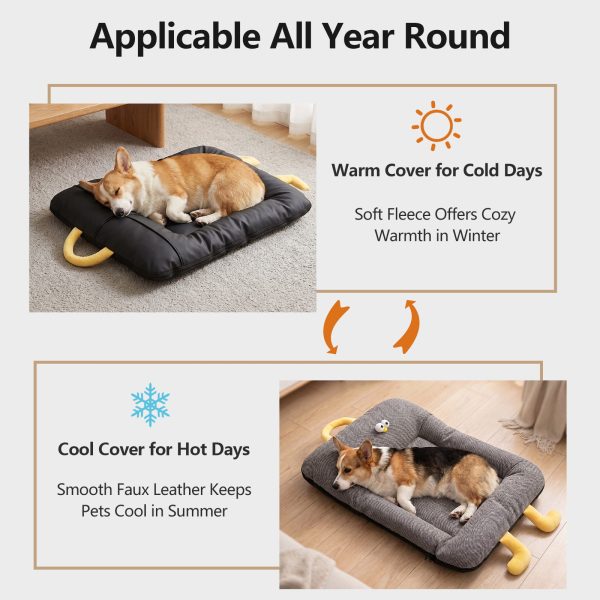 Marchul Pet Bed Mats, Dog Crate Bed, Cat Mat with Non-Slip Bottom, Removable Washable Dual Cover Set (Faux Leather Shell + Plush Cover), Soft Sleeping Cushion for Indoor for Medium Dogs & Cats (Large)