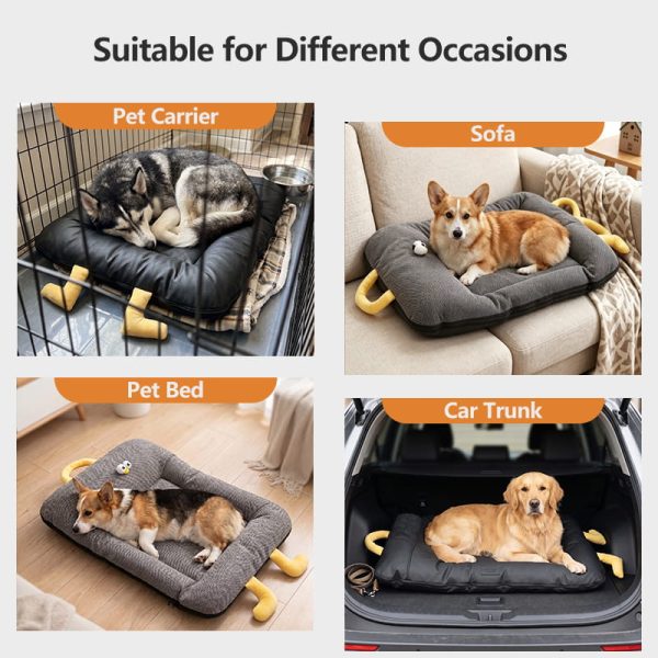 Marchul Pet Bed Mats, Dog Crate Bed, Cat Mat with Non-Slip Bottom, Removable Washable Dual Cover Set (Faux Leather Shell + Plush Cover), Soft Sleeping Cushion for Indoor for Medium Dogs & Cats (Large)