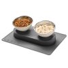 Stainless Steel Elevated Dog Food Bowls Set with Spill Proof Dish Mat, Raised Tilted Cat Bowl for Healthy Digestion, 1-Second Detachable & Dishwasher Safe