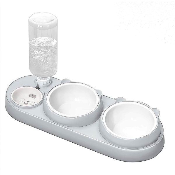 3-in-1 Cat Bowl, Ceramic Food and Water Bowl Set, 15° Sloped Design, for Indoor Cats, Small Dogs, and Medium Dogs