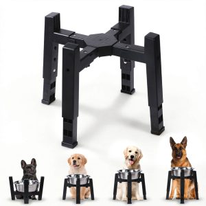 Dog Bowl Stand Adjustable Height and Width [Stand Only], Elevated Dog Bowls for Medium & Large Dogs, Anti-Slip Base Stable Raised Feeder