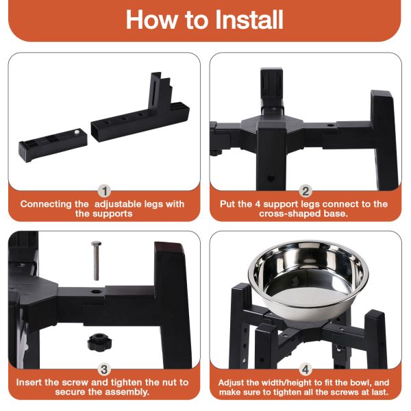 Dog Bowl Stand Adjustable Height and Width [Stand Only], Elevated Dog Bowls for Medium & Large Dogs, Anti-Slip Base Stable Raised Feeder