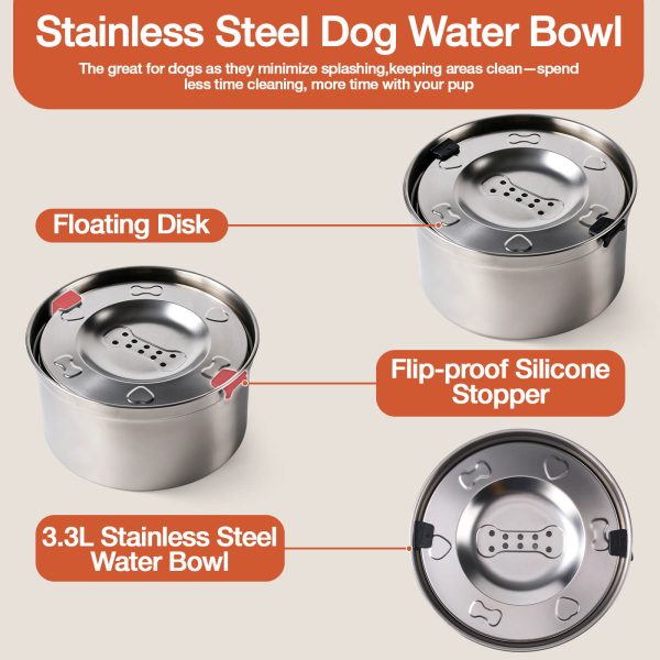 Elevated Dog Bowl with Stand, 2.5L Food Bowl and 3.3L Splash-Proof Floating Water Bowls with Large Capacity Stainless Steel, Adjustable Height & Width, Anti-Slip Stand for Medium Large Dogs
