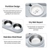 3 in 1 Cat Bowl, Cat Food and Water Bowl Set with Water Dispenser and Stainless Steel Bowls, 15° Tilted Pet Raised Three Bowls for Indoor Cats, Small or Medium Sized Dogs