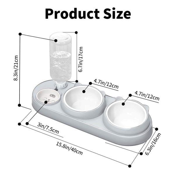 3-in-1 Cat Bowl, Ceramic Food and Water Bowl Set, 15° Sloped Design, for Indoor Cats, Small Dogs, and Medium Dogs