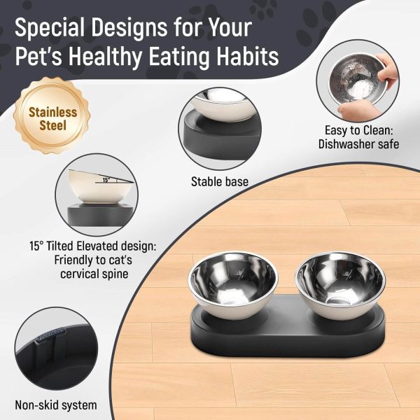 Stainless Steel Elevated Dog Bowls Set, Dual Raised Cat Water Bowls for Indoor for Healthy Digestion