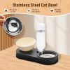 Stainless Steel Dog Cat Bowls, 15° Tilted Elevated Cat Food and Water Bowl Set with 500ml Gravity Bottle for Small Medium Pets, Leak-Proof