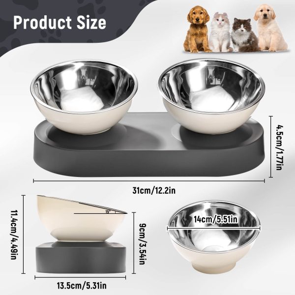 Stainless Steel Elevated Dog Food Bowls Set with Spill Proof Dish Mat, Raised Tilted Cat Bowl for Healthy Digestion, 1-Second Detachable & Dishwasher Safe