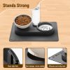 2-in-1 Dog Bowl, Elevated Cat Food and Water Bowl with No-Spill Mat, 15° Tilt Stainless Steel Dish + 500ml Leak-Proof Bottle, Easy Clean Design (Dry/Wet Food & Water)
