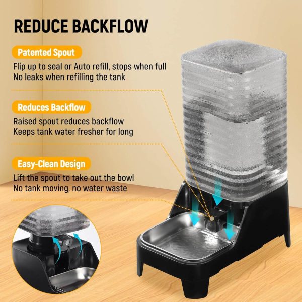 7L Automatic Cat Feeder and 8L Automatic Gravity Pet Water Dispenser with Patented Faucet, Stainless Steel Bowl, Adjustable Elevated Base, Battery Operated, Timed Feeder