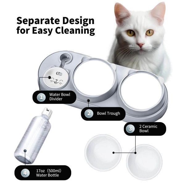 3-in-1 Cat Bowl, Ceramic Food and Water Bowl Set, 15° Sloped Design, for Indoor Cats, Small Dogs, and Medium Dogs