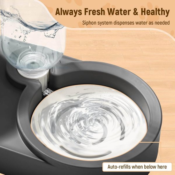 Stainless Steel Dog Cat Bowls, 15° Tilted Elevated Cat Food and Water Bowl Set with 500ml Gravity Bottle for Small Medium Pets, Leak-Proof