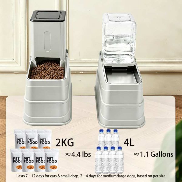 Marchul 1.1Gallon Elevated Dog Feeder and Water Dispenser, Adjustable Gravity Pet Feeder and Water Set with Stainless Steel Bowls, Designed to Protect Dog‘s Neck, Joints, Perfect for Cats and Dogs(4L)
