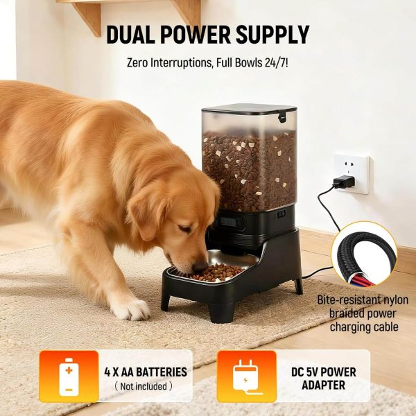 7L Automatic Cat Feeder and 8L Automatic Gravity Pet Water Dispenser with Patented Faucet, Stainless Steel Bowl, Adjustable Elevated Base, Battery Operated, Timed Feeder