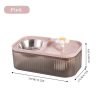 Cat Water Fountain and Stainless Steel Food Bowl, 100oz/3L Super Quiet Automatic Pet Water Dispenser with Smart Pump and 3 Replacement Filters for Cats and Small Dogs, Pink
