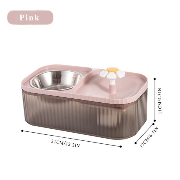 Cat Water Fountain and Stainless Steel Food Bowl, 100oz/3L Super Quiet Automatic Pet Water Dispenser with Smart Pump and 3 Replacement Filters for Cats and Small Dogs, Pink