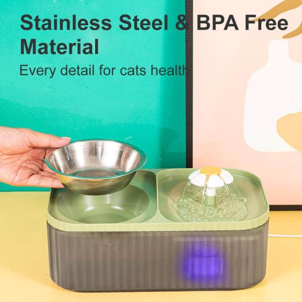 Cat Water Fountain and Stainless Steel Food Bowl, 100oz/3L Super Quiet Automatic Pet Water Dispenser with Smart Pump and 3 Replacement Filters for Cats and Small Dogs, Green