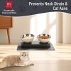 Stainless Steel Elevated Dog Food Bowls Set with Spill Proof Dish Mat, Raised Tilted Cat Bowl for Healthy Digestion, 1-Second Detachable & Dishwasher Safe
