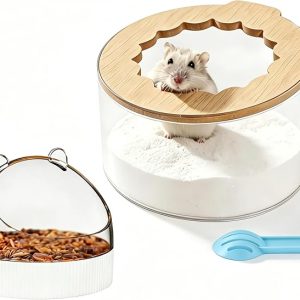 Marchu Hamster Sand Bath & Food Bowl Set, Multipurpose Small Pet Feeding Station with Transparent Anti-Spill Sandbox & No-Tip Dish, Easy-to-Clean Cage Accessories for Dwarf Syrian Hamsters and Gerbils