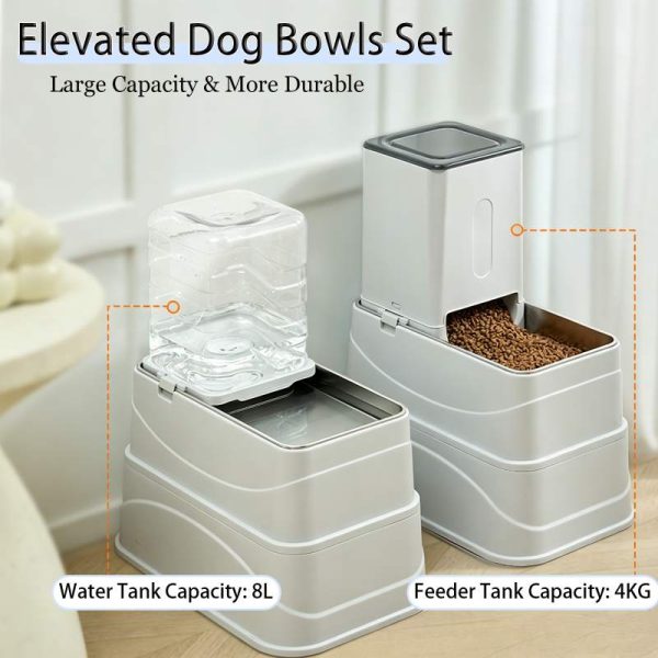 Marchul 2.1Gallon Elevated Dog Feeder and Water Dispenser, Adjustable Gravity Pet Feeder and Water Set with Stainless Steel Bowls, Designed to Protect Dog‘s Neck, Joints, Perfect for Cats and Dogs(8L)