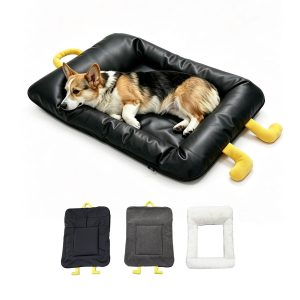 Marchul Pet Bed Mats, Dog Crate Bed, Cat Mat with Non-Slip Bottom, Removable Washable Dual Cover Set (Faux Leather Shell + Plush Cover), Soft Sleeping Cushion for Indoor for Medium Dogs & Cats (Large)