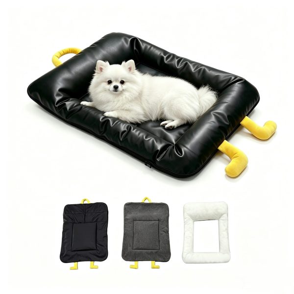 Marchul Pet Bed Mats, Dog Crate Bed, Cat Mat with Non-Slip Bottom, Removable Washable Dual Cover Set (Faux Leather Shell + Plush Cover), Soft Sleeping Cushion for Indoor for Small Dogs & Cats (Medium)