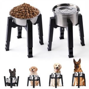 Elevated Dog Bowl with Stand, 2.5L Food Bowl and 3.3L Splash-Proof Floating Water Bowls with Large Capacity Stainless Steel, Adjustable Height & Width, Anti-Slip Stand for Medium Large Dogs