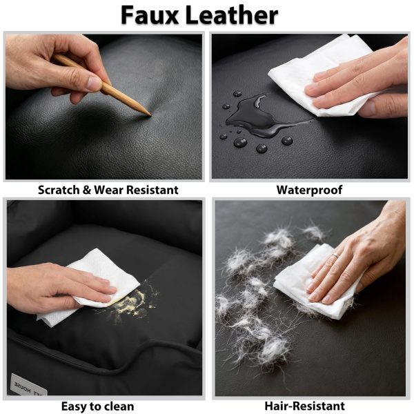Faux Leather Dog Bed, Waterproof Cat Sofa Bed, Washable Pet Couch with Non-Slip Bottom for Small Medium Dogs & Cats, 24.4 × 18.5in Black