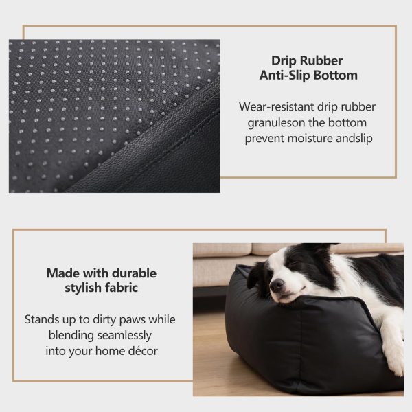 Faux Leather Dog Bed, Waterproof Cat Sofa Bed, Washable Pet Couch with Non-Slip Bottom for Small Medium Dogs & Cats, 24.4 × 18.5in Black