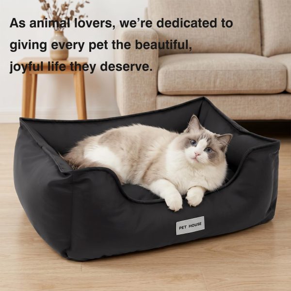 Faux Leather Dog Bed, Waterproof Cat Sofa Bed, Washable Pet Couch with Non-Slip Bottom for Small Medium Dogs & Cats, 24.4 × 18.5in Black