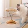 Cat Puzzle Feeder, Interactive Cat Toy with Treat Dispenser and Roller Track Ball,Wooden Slow Feeder Ball for Indoor Cats, 3-in-1 Food Puzzle Toy for Mental Stimulation