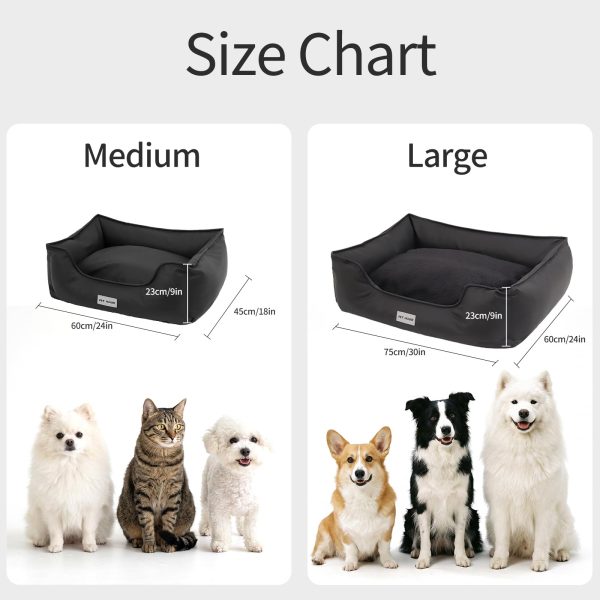 Faux Leather Dog Bed, Waterproof Cat Sofa Bed, Washable Pet Couch with Non-Slip Bottom for Small Medium Dogs & Cats, 24.4 × 18.5in Black