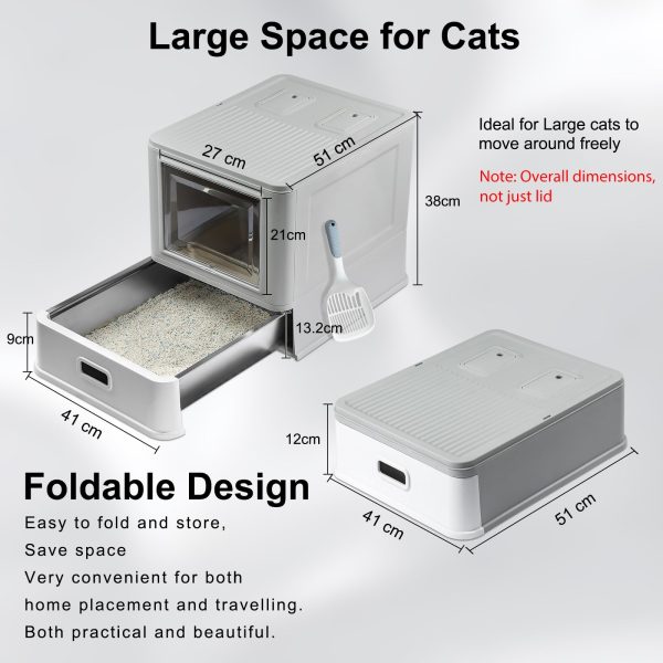 Enclosed Stainless Steel Cat Litter Box with Lid & Drawer Design for Indoor All Lifestyles Cats, Metal Covered Cat Litter Box, Baffles for Anti-Leakag, with Litter Scoop & Litter Mat