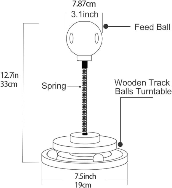 Cat Puzzle Feeder, Interactive Cat Toy with Treat Dispenser and Roller Track Ball,Wooden Slow Feeder Ball for Indoor Cats, 3-in-1 Food Puzzle Toy for Mental Stimulation