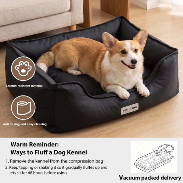Faux Leather Dog Bed, Waterproof Cat Sofa Bed, Washable Pet Couch with Non-Slip Bottom for Small Medium Dogs & Cats, 24.4 × 18.5in Black