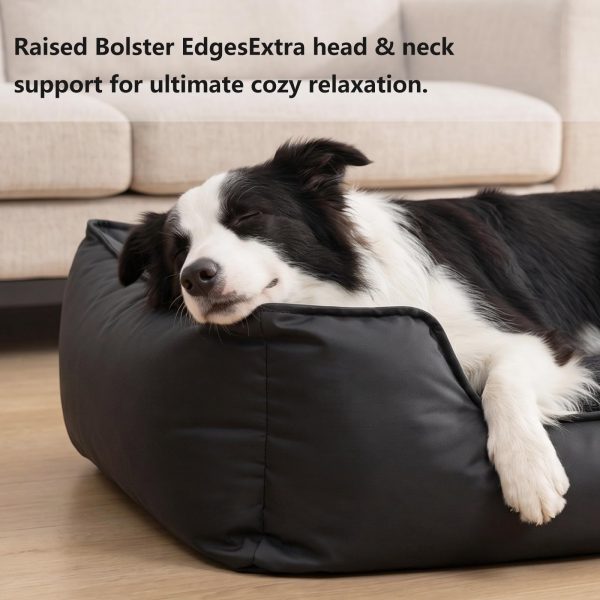 Faux Leather Dog Bed, Waterproof Cat Sofa Bed, Washable Pet Couch with Non-Slip Bottom for Small Medium Dogs & Cats, 24.4 × 18.5in Black