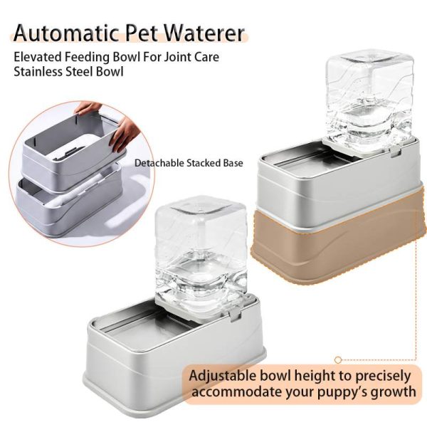 Marchul 2.1Gallon Elevated Dog Feeder and Water Dispenser, Adjustable Gravity Pet Feeder and Water Set with Stainless Steel Bowls, Designed to Protect Dog‘s Neck, Joints, Perfect for Cats and Dogs(8L)