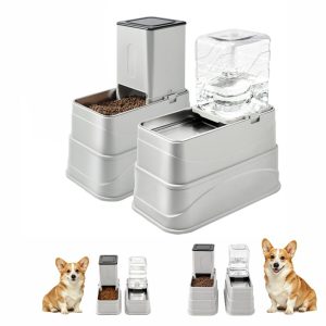 Marchul 1.1Gallon Elevated Dog Feeder and Water Dispenser, Adjustable Gravity Pet Feeder and Water Set with Stainless Steel Bowls, Designed to Protect Dog‘s Neck, Joints, Perfect for Cats and Dogs(4L)
