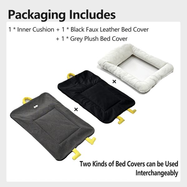 Marchul Pet Bed Mats, Dog Crate Bed, Cat Mat with Non-Slip Bottom, Removable Washable Dual Cover Set (Faux Leather Shell + Plush Cover), Soft Sleeping Cushion for Indoor for Medium Dogs & Cats (Large)