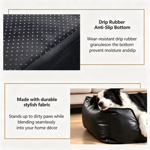 Marchul Faux Leather Dog Bed, Waterproof Cat Sofa Bed with Non-Slip Bottom