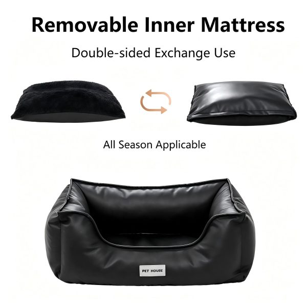 Marchul Faux Leather Dog Bed, Waterproof Cat Sofa Bed with Non-Slip Bottom