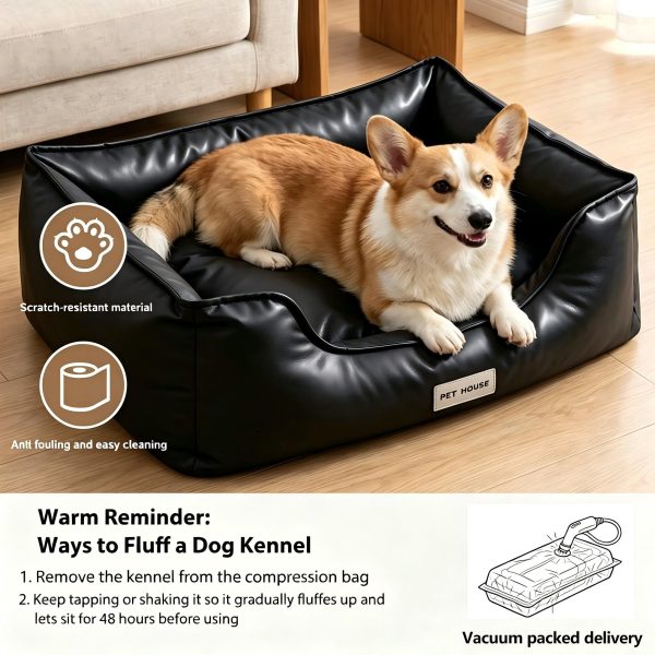 Marchul Faux Leather Dog Bed, Waterproof Cat Sofa Bed with Non-Slip Bottom