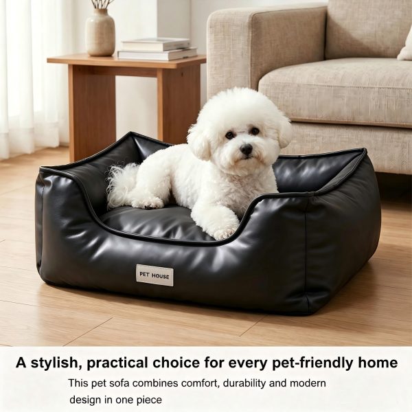 Marchul Faux Leather Dog Bed, Waterproof Cat Sofa Bed with Non-Slip Bottom