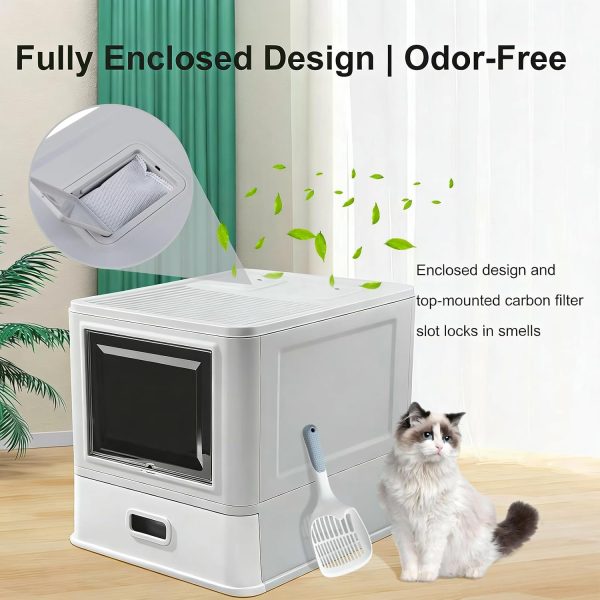 Marchul Extra Large Enclosed Stainless Steel Cat Litter Box, XXL | Deeper Drawer Anti-Leak Design with Lid, Scoop & Litter Mat