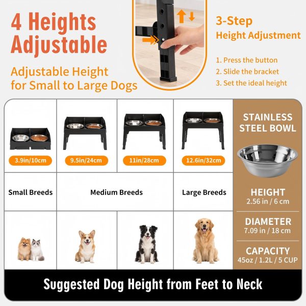 围栏升高狗碗主图5 Marchul Elevated Dog Feeder with 4 Adjustable Heights, 8.5cm Raised Splash Guard, Separate Food & Water Areas, Two Stainless Steel Bowls, Non-Slip Stand for Small Medium Large Dogs