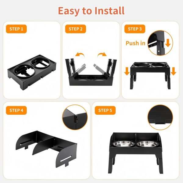 围栏升高狗碗主图8 Marchul Elevated Dog Feeder with 4 Adjustable Heights, 8.5cm Raised Splash Guard, Separate Food & Water Areas, Two Stainless Steel Bowls, Non-Slip Stand for Small Medium Large Dogs