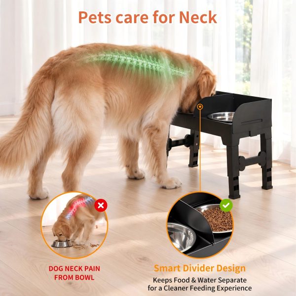 围栏升高狗碗主图9 Marchul Elevated Dog Feeder with 4 Adjustable Heights, 8.5cm Raised Splash Guard, Separate Food & Water Areas, Two Stainless Steel Bowls, Non-Slip Stand for Small Medium Large Dogs
