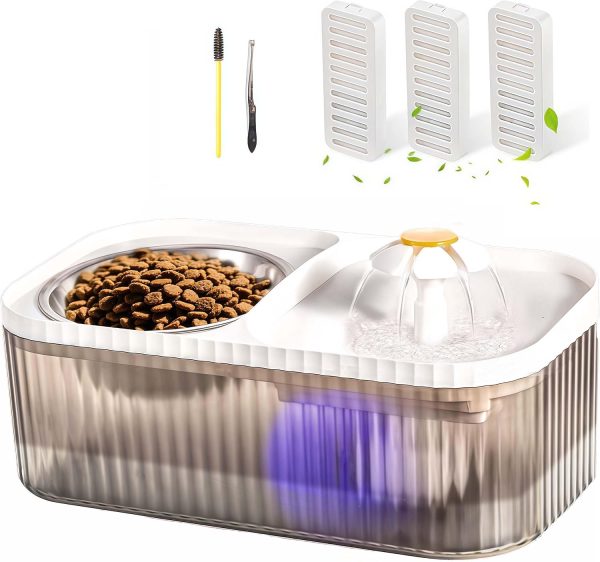 图1 Marchul Cat Water Fountain and Stainless Steel Food Bowl, 100oz/3L Super Quiet Automatic Pet Water Dispenser with Smart Pump and 3 Replacement Filters for Cats and Small Dogs, White