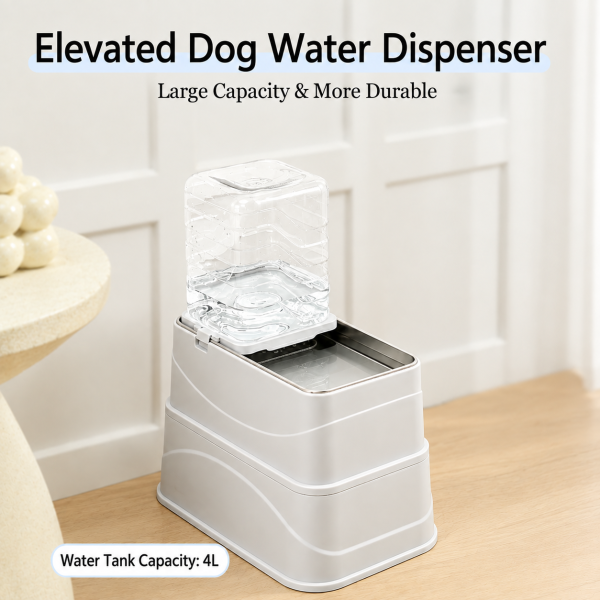 图2 Marchul 4L Elevated Single Pet Feeder & Water Dispenser, Adjustable Gravity Set with Stainless Steel Bowls. Protects pets’ neck and joints, suitable for cats and dogs.