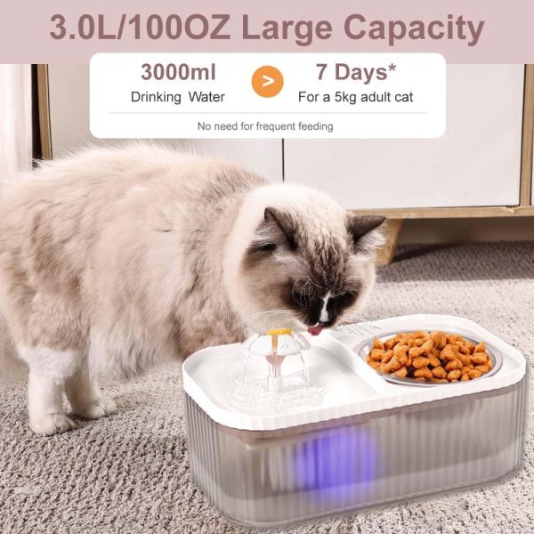 图3 Marchul Cat Water Fountain and Stainless Steel Food Bowl, 100oz/3L Super Quiet Automatic Pet Water Dispenser with Smart Pump and 3 Replacement Filters for Cats and Small Dogs, White